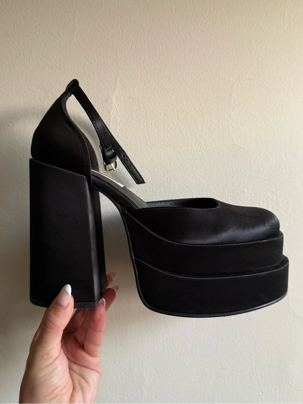 Steve Madden Black Platform Block Heels with Ankle Strap